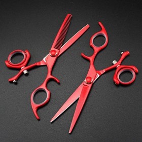 Ciseaux De Coupe De Cheveux, 6 Pouces Professionnel Japon 440C Rouge Coupe Amincissant Ciseaux De Cheveux Ensemble Double Poi