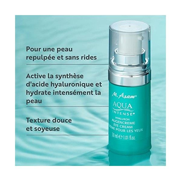 M. Asam AQUA INTENSE – Contour des yeux 30 ml , sans parfum à l’acide hyaluronique, repulpe, lisse et hydrate intensément, r