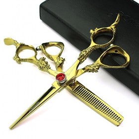 HAOTING Barber Scissors Gold 5,5 Pouces Coupe de Cheveux et Ciseaux à effiler Ensemble de Ciseaux de Cheveux Joyeux Noël Ens