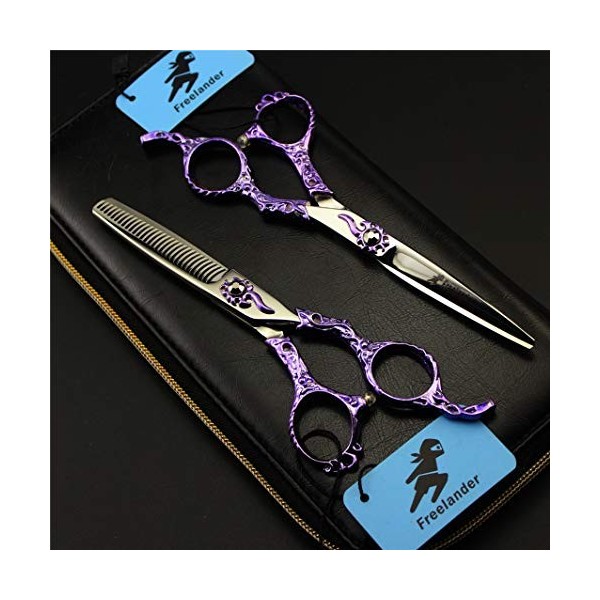 Haut de gamme 6,0 pouces Ciseaux de coiffure professionnel + Diluant dents de coupe de cheveux Ciseaux Violet Set Barber Salo