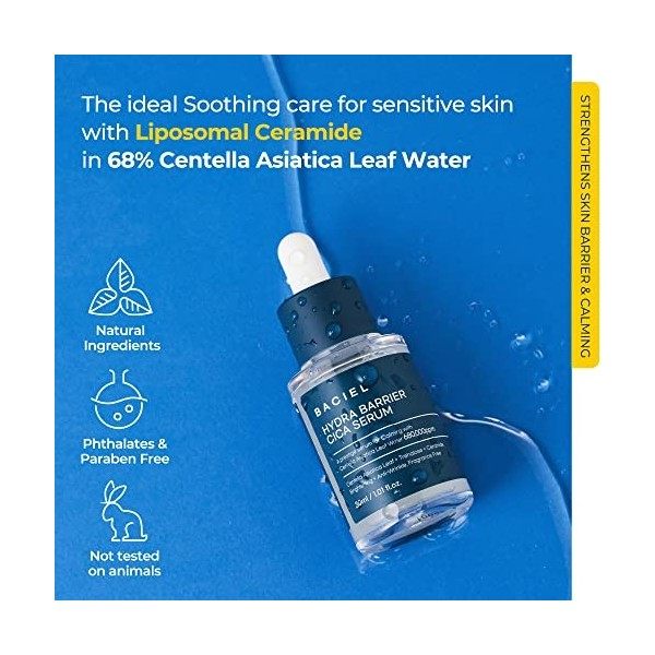 BACIEL - HYDRA BARRIER CICA SERUM 30 ml, 1.01 fl.oz - 68% Centella Leaf, Trehalose, Ceramide - Fragrance Free - Light Korean ...