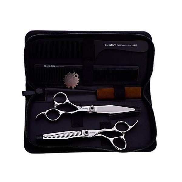 Ciseaux de coiffure professionnels à lame large de 6,0 pouces 440C, cisailles de barbier + kit de cisailles à effiler légers