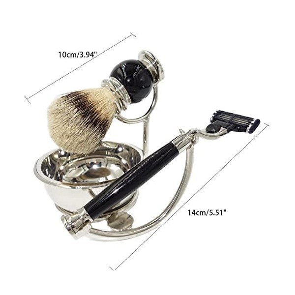 GHQYP Pratique Support de Brosse de Rasoir pour Hommes, Mode 4 en 1 Ensemble Cadeau de Rasoir de sécurité en émail Noir, Tass