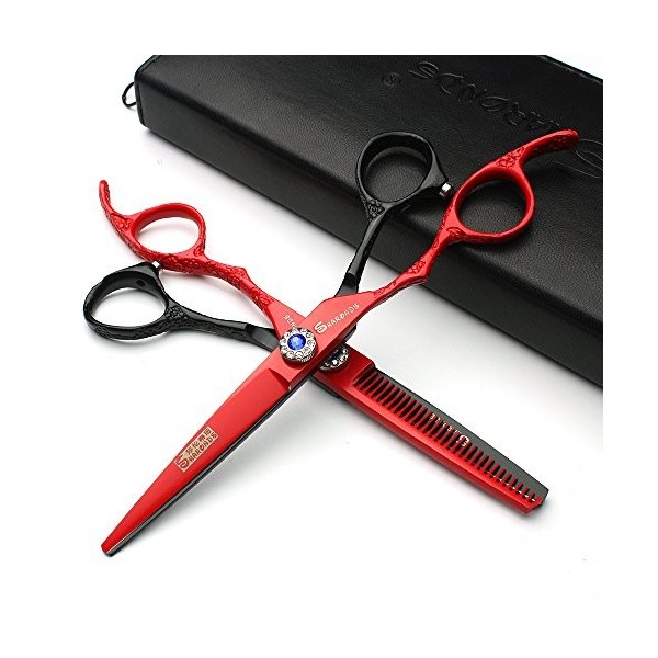 HAOTING Ciseaux de Coiffeur Japon Ciseaux de Coiffure Professionnels Coupe de Coiffeur gaucher Noir + Rouge 2pcs 