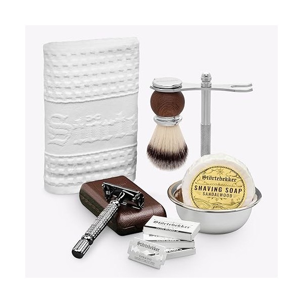 Kit de rasage Störtebekker® - Set de qualité supérieure pour un rasage parfait - Avec rasoir, blaireau, savon à raser, bois d