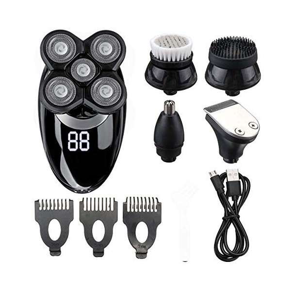 Rasoir électrique pour homme, 5 en 1 rechargeable, cinq têtes flottantes, tondeuse à cheveux, nez, oreilles, brosse de nettoy