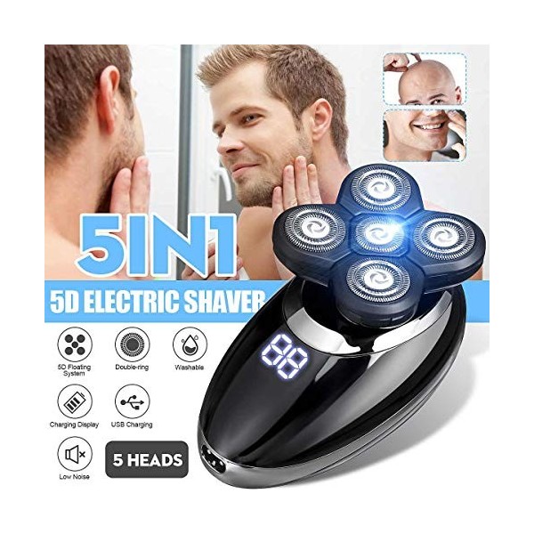 Rasoir électrique pour homme, 5 en 1 rechargeable, cinq têtes flottantes, tondeuse à cheveux, nez, oreilles, brosse de nettoy