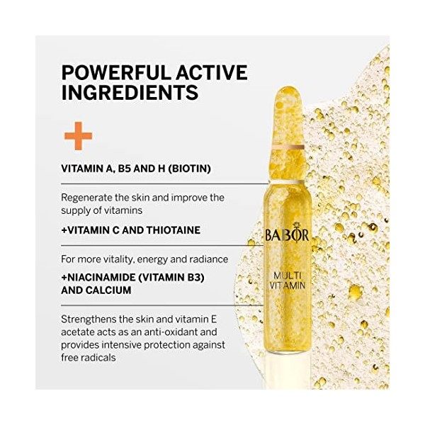 Babor Multi Vitamines Ampoules de Sérum pour Le Visage, avec Vitamine E pour Renforcer La Barrière de La Peau, Concentré en A