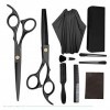10 pièces ensemble noir 6 ciseaux à cheveux avec sac peigne pince brosse enveloppe coupe de cheveux amincissement barbier 
