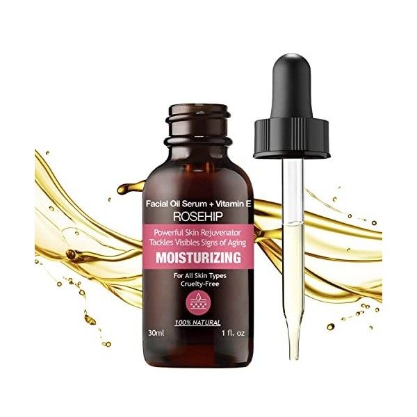 Purifect Moisturizing Rosehip and Vitamin E Facial Oil Serum, Naturally Restoring, Brightening and Mouturizing 30ml Crème Jou...