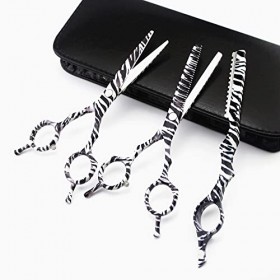 ciseaux de coiffeur Ciseaux de coupe de cheveux, 5,5 pouces professionnel Japon 440c acier 4 pcs motif zèbre Ciseaux de cheve...