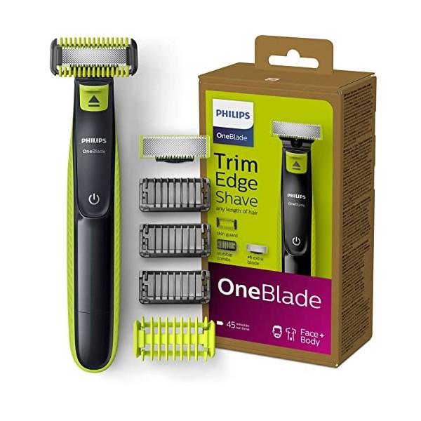 Philips OneBlade Face + Body, Taillez, Stylisez, Rasez, Toutes les longueurs de poils, 1 lame pour le visage et 1 lame pour l