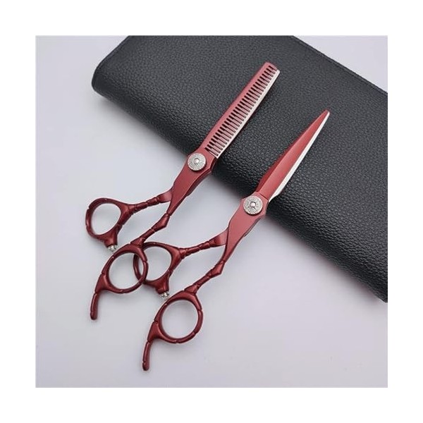 Ciseaux de coiffeur coupe de cheveux, 6 pouces 440c en acier rouge profond ciseaux de coupe de cheveux coupe de cheveux cisea