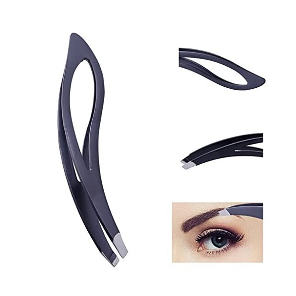 QUANJJ Pince à Sourcils Noirs Tweezers Professionnels en Acier Inoxydable inclinée Plate Plate Coiffe épilation élimination d