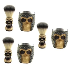 ABOOFAN Brosse Plumeau Pour Le Cou 3 Ensembles Crâne Blaireau À Barbe Tasse De Nettoyage De Rasage Bol De Rasage De Barbe Crâ