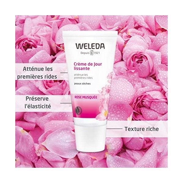 WELEDA - Crème de Jour Lissante à la Rose Musquée - Peaux Sèches - Atténue les Premières Rides - Tube 30&nbsp;ml Crème Jour et Nuit
