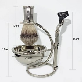 GHQYP Pratique Supports de Brosse de Rasoir pour Hommes, Mode Argent Pointe Blaireau Cheveux Barbe Mousse Ensemble de blairea