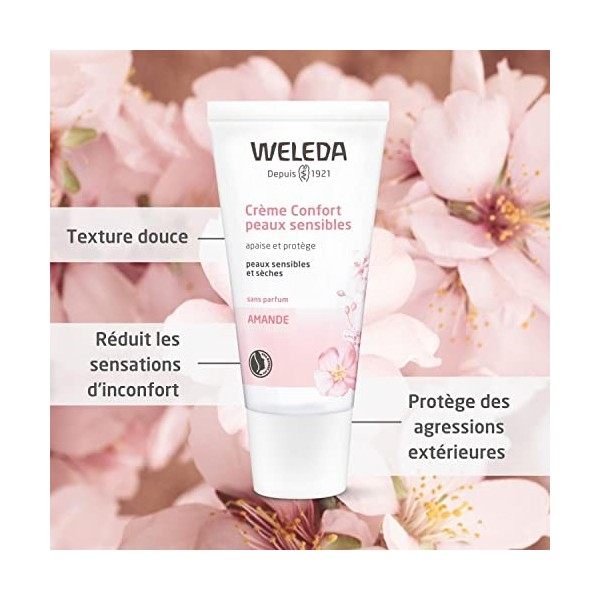 WELEDA - Crème Confort Peaux Sensibles à lAmande - Peaux Sèches, Atopiques - Apaise et protège - Sans Parfum - Tube 30 ml Crè...