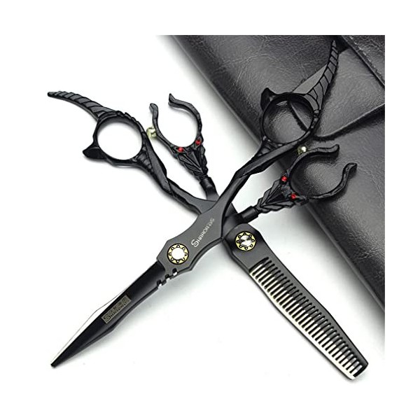 KOAIEZ Ensembles De Ciseaux De Coupe De Cheveux De 6,0 Pouces Noirs , Cisaillements De Coiffure Multifonctionnels 440C