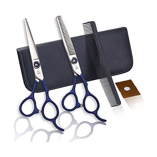 Kit de ciseaux de coupe de cheveux 6,0 pouces bleu ensemble de ciseaux de barbier professionnel en acier inoxydable ciseaux à