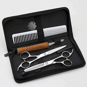 Ciseaux de barbier 6.0 pouces, ensemble de coiffure professionnel, ciseaux plats + ciseaux à dents, ciseaux de coiffure en ac...