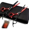 Ciseaux de coiffeur 6,0 pouces noir rouge plat + ensemble de ciseaux à dents ensemble de ciseaux de coiffure professionnels-n
