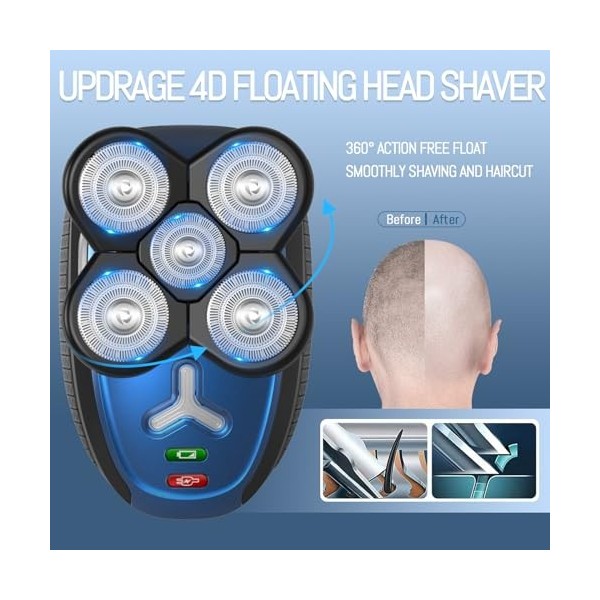 Tête Shaver,Tête Shavers for Bald Men,Electric Bald Head Shavers for Men 5 in 1 Electric Razor for Men Shaving Cordless Mens 