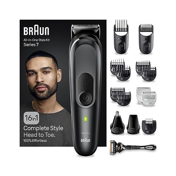 Braun All-In-One Series 7 MGK7470, 16 en 1, Soins quotidiens pour les hommes, barbes et cheveux pincement, rasage, épilation 