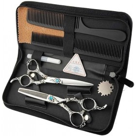 Ciseaux de coiffure Ciseaux de coiffeur Ensemble professionnel en acier inoxydable avec poignée gravée vintage pour salon de 