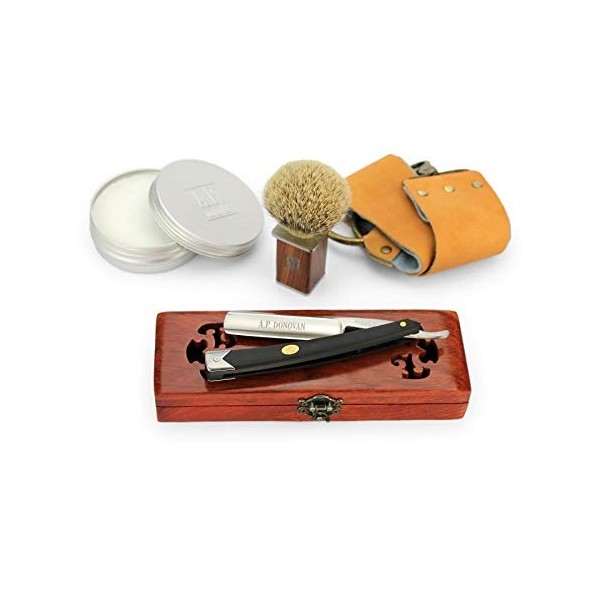 A.P. Donovan - Rasoir traditionnel Coupe Choux Barbe | 7/8" avec manche en plastique noir | Set de soins de barbe pour homme 