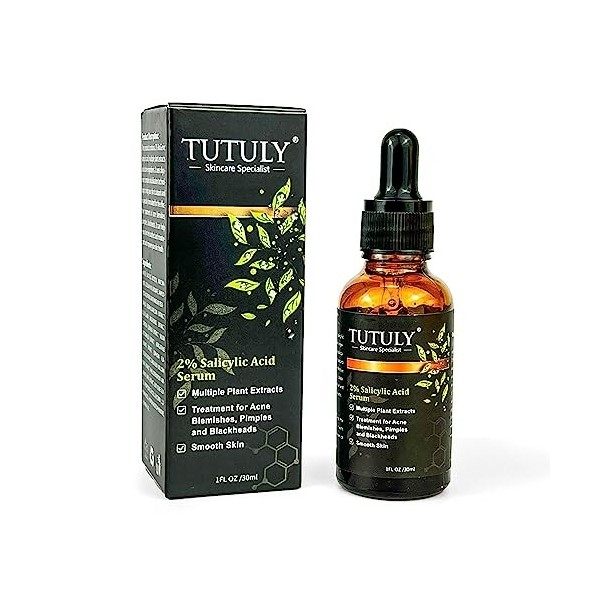 TUTULY Sérum à lacide salicylique avec niacinamide et acide hyaluronique - Formule exfoliante, hydratante et éclaircissante ...