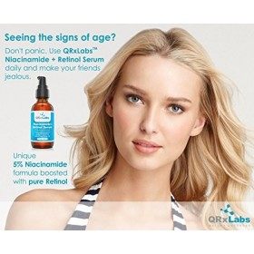 QRxLabs Sérum 5% de Niacinamide Vitamine B3 + Rétinol 60 ml - Traitement Anti-Âge de Réduction des Rides - Combats Poussé Crè...