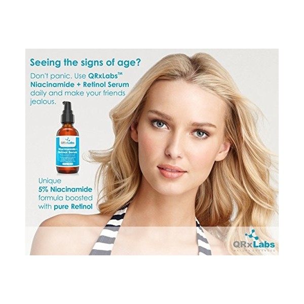 QRxLabs Sérum 5% de Niacinamide Vitamine B3 + Rétinol 60 ml - Traitement Anti-Âge de Réduction des Rides - Combats Poussé Crè...