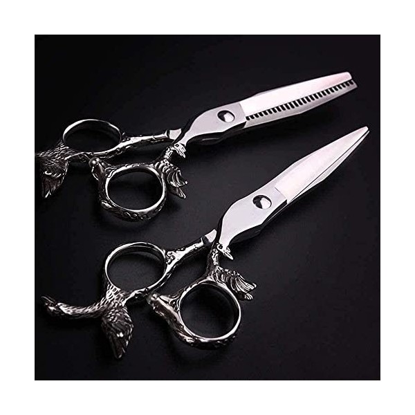 Générique Ciseaux De Coiffure Plats + Ciseaux À Dents Set Professionnel 440C Coiffeur 6.0 Ciseaux De Coiffure-Argent