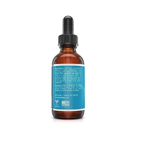 QRxLabs Sérum Niacinamax avec 10% de Niacinamide Vitamine B3 et Huile Essentielle dArbre à Thé, Vít. B5 & E - Haute Pénétr