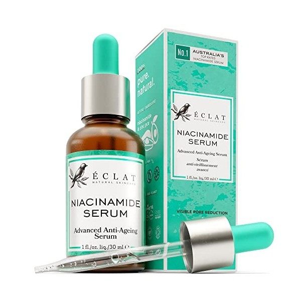 Sérum Niacinamide Bio pour Visage 20% - Sérum Raffermissant, Hydratant, Eclaircissant au Zinc & Acide Hyaluronique pour Tous ...