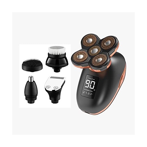 Rasoir électrique pour homme, tête chauve, rasoir électrique rechargeable avec écran LCD numérique, barbe, nez, oreilles, poi