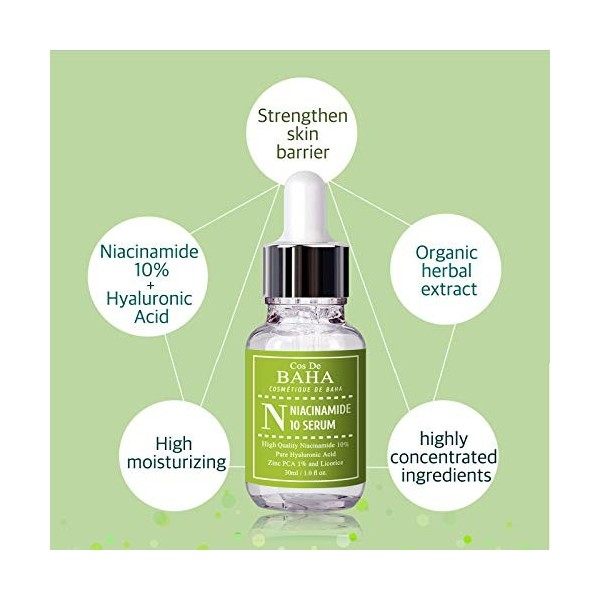 Cos De BAHA Sérum Niacinamide pour durcir les pores et réduire les rides - 1Fl-Onces Crème Jour et Nuit