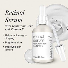Poppy Austin Serum Retinol 2,5% - 60ml - Bio, Vegan, & Sans Cruauté - Retinol Serum Visage, Vitamine E, Acide Hyaluronique, H...