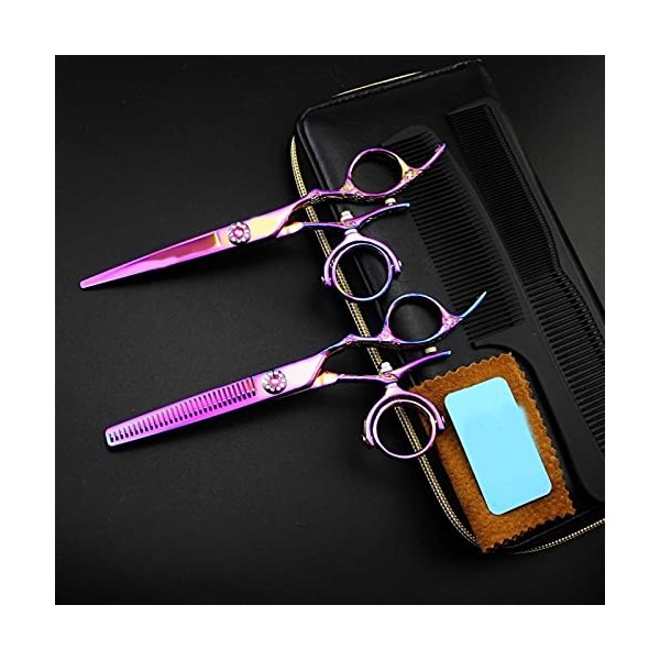 Faites pivoter la poignée Ciseaux de coiffure professionnels Ciseaux de coupe Ensemble Ciseaux de coiffeur Salon Couleur: ZB