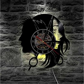 YANYUESHOP LED Veilleuse Cheveux Salon De Beauté Boutique Logo dentreprise Horloge Murale Coiffeurs Salon Élégant Cheveux Ci