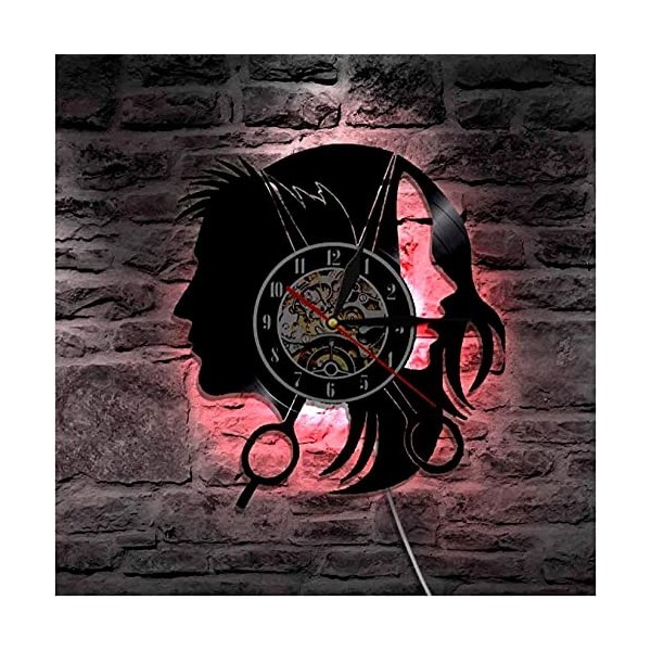 YANYUESHOP LED Veilleuse Cheveux Salon De Beauté Boutique Logo dentreprise Horloge Murale Coiffeurs Salon Élégant Cheveux Ci