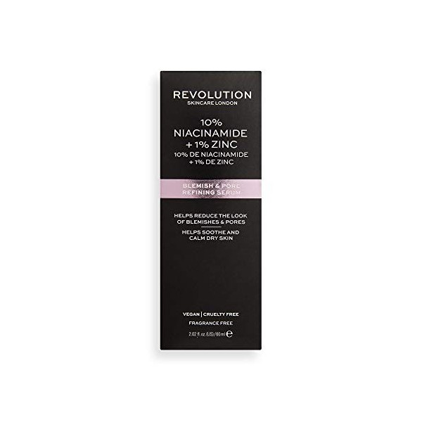 Revolution Skincare London, 10% Niacinamide and 1% Zinc Blemish & Pore, Sérum, Super-dimensionné, 60ml Crème Jour et Nuit