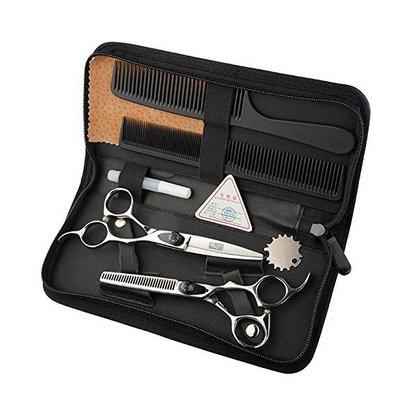 WYGC Scissors Ciseaux Coiffure Professionnel Tranchant Acier Inoxydable Régulateur Noir Combinaison Set Coupe Nette et précis