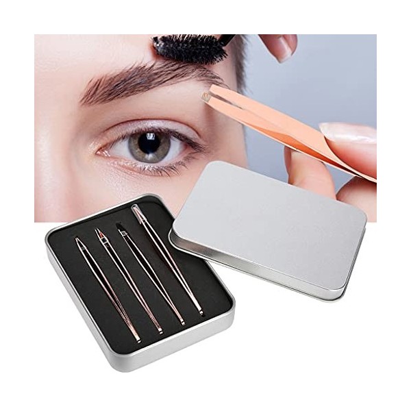 QUANJJ 4pcs Tweezer Tweezer Rose Gold Inoxydable Beauty Beauté Slanted Souffeur Emissionnement Emissionnement Eye Eye Eye Sou