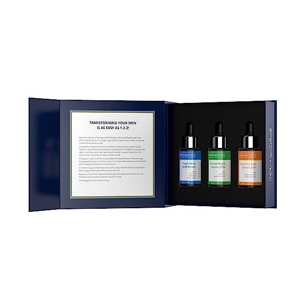DERMAWORKS Coffret Cadeau Femme Serums Soin Visage 3x30ml: Serum Vitamine C 20%, Retinol et Acide Hyaluronique. Anti-rides, É...