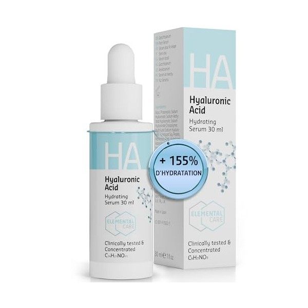 +155% d Hydratation de la Peau en 1h, Acide Hyaluronique Serum Visage 30ml - Soins pour le Visage Hydratant pour un Lifting ...