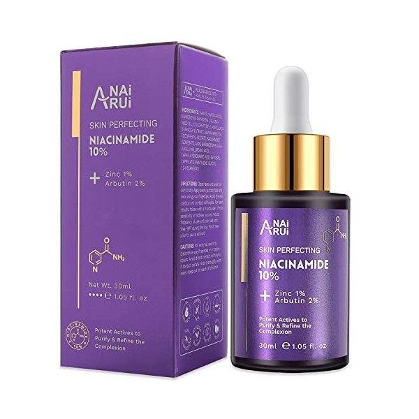 ANAiRUi Sérum pour le Visage à la Niacinamida, à la Vitamine B3, au Zinc, à lArbutine, Anti-Vieillissement & Rides, Anti-Tac ...