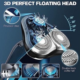 Viatia Rasoir électrique pour homme, rasoir électrique sans fil rechargeable 3D rotatif pour homme, rasoir humide/sec pour ho