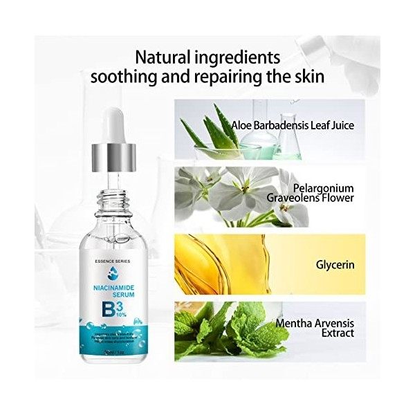 Sérum Niacinamide pour le Visage, Sérum Niacinamide 10% Sérum Hydratant Anti-Âge du Visage Essence pour la Peau avec de lAci ...